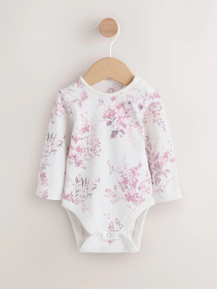 |BabyGirl| Conjunto De 3 Peças Para Bebê: Macacão, Body De Manga Comprida e Meia-Calça em veludo cotelê roxo e branco.