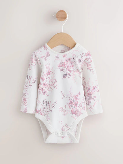 |BabyGirl| Conjunto De 3 Peças Para Bebê: Macacão, Body De Manga Comprida e Meia-Calça em veludo cotelê roxo e branco.