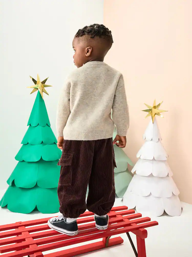 |Boy| Suéter De Natal Em Tricô De Rena Em Tom Neutro/Cinza (3 meses a 7 anos)