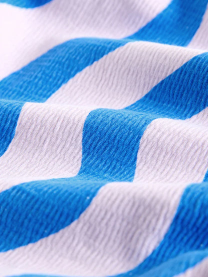 |Girl| Calça Cano Alto Texturizada Com Listras Onduladas Azul/Lilás (3 meses a 7 anos)