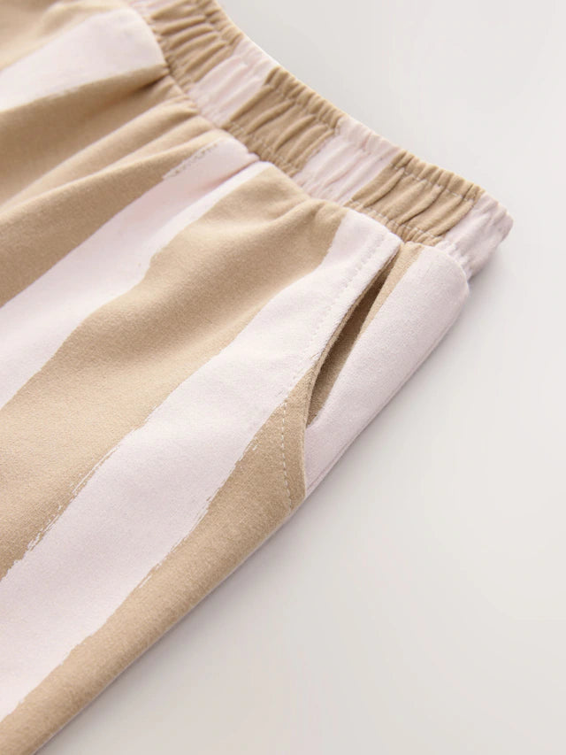 |Girl| Calças Largas Com Listras Neutras (3 meses a 7 anos)