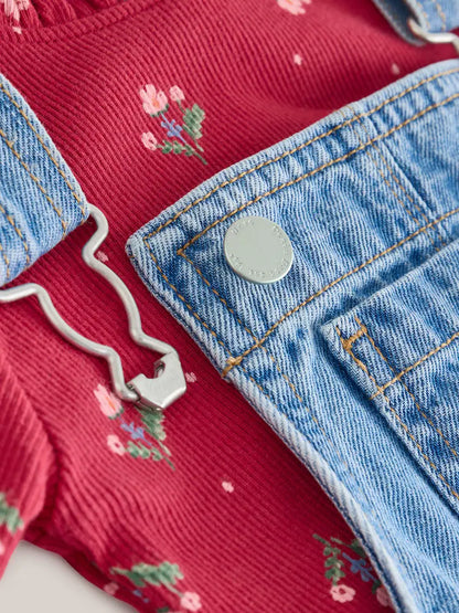 |Girl| Macacão Bordado Floral Azul Médio (3 meses a 7 anos)