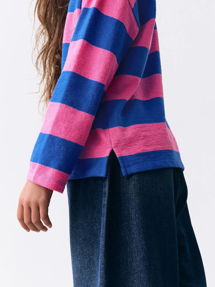 |BigGirl| Blusa Texturizada De Manga Comprida Com Listras Rosa/Azul (3-16 anos)