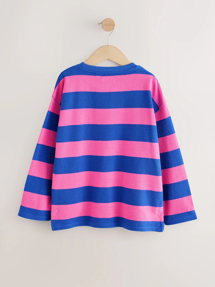 |BigGirl| Blusa Texturizada De Manga Comprida Com Listras Rosa/Azul (3-16 anos)