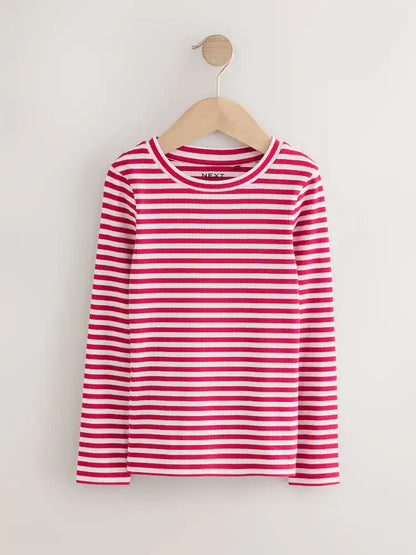 |BigGirl| Blusa Canelada Manga Comprida Vermelha/Rosa (3-16 anos)