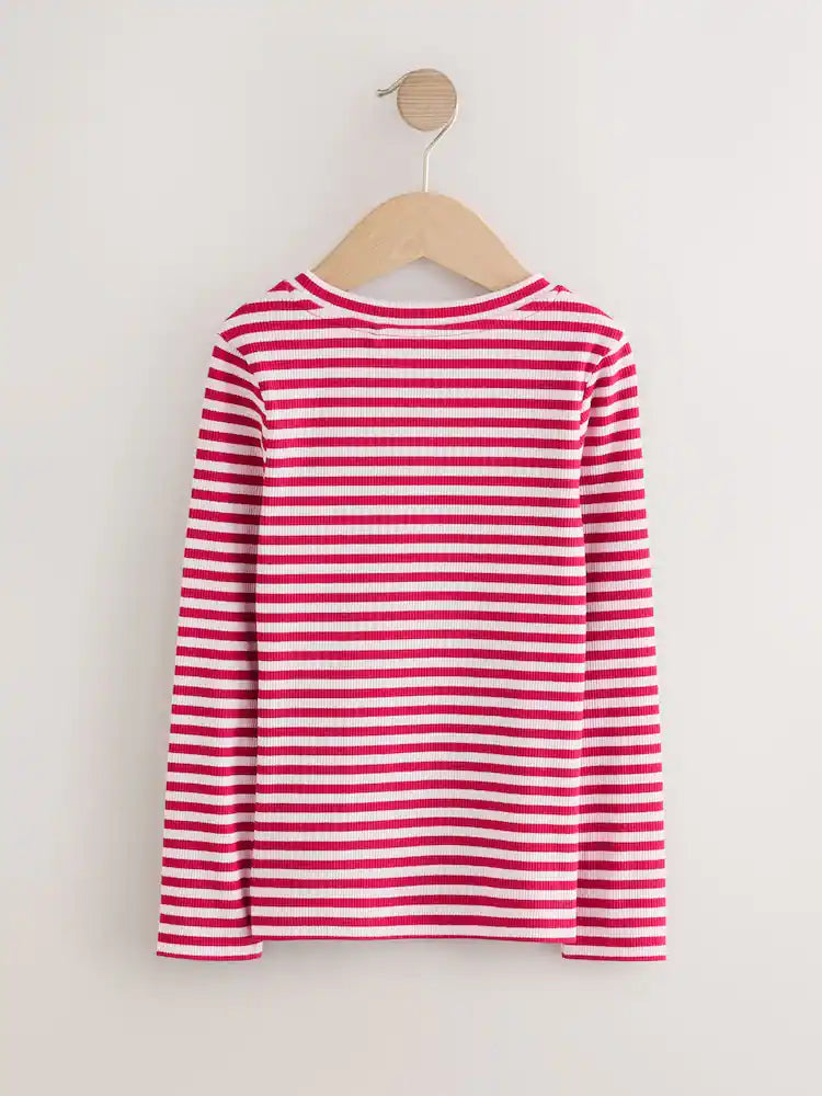 |BigGirl| Blusa Canelada Manga Comprida Vermelha/Rosa (3-16 anos)