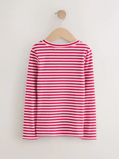 |BigGirl| Blusa Canelada Manga Comprida Vermelha/Rosa (3-16 anos)