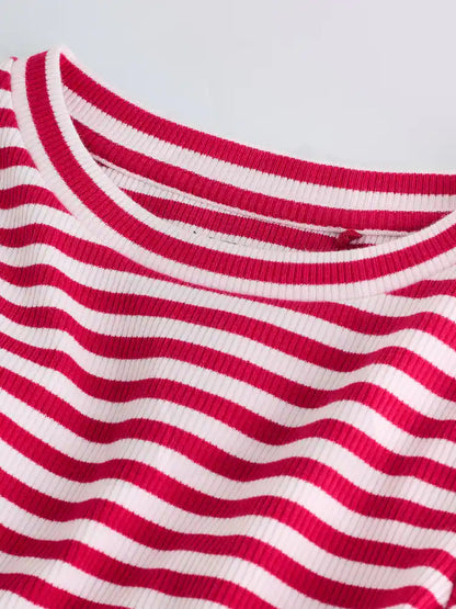 |BigGirl| Blusa Canelada Manga Comprida Vermelha/Rosa (3-16 anos)