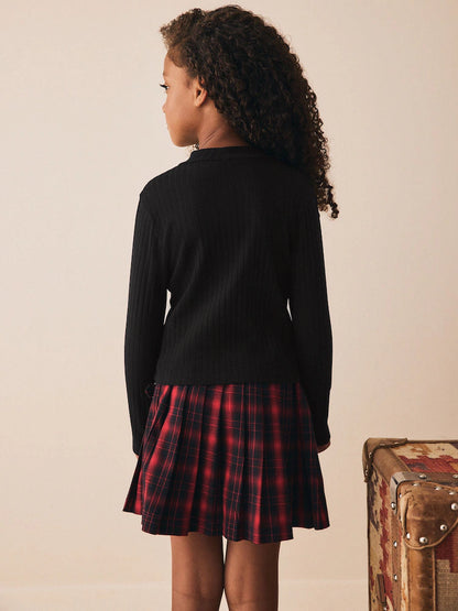 |BigGirl| Blusa Preta De Gola Alta e Manga Comprida (3-16 anos)