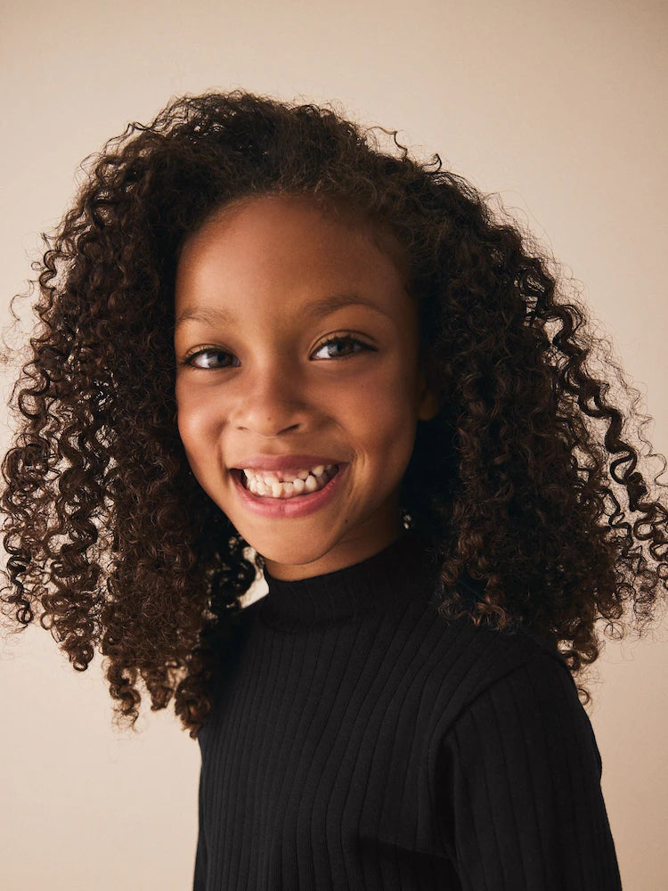 |BigGirl| Blusa Preta De Gola Alta e Manga Comprida (3-16 anos)