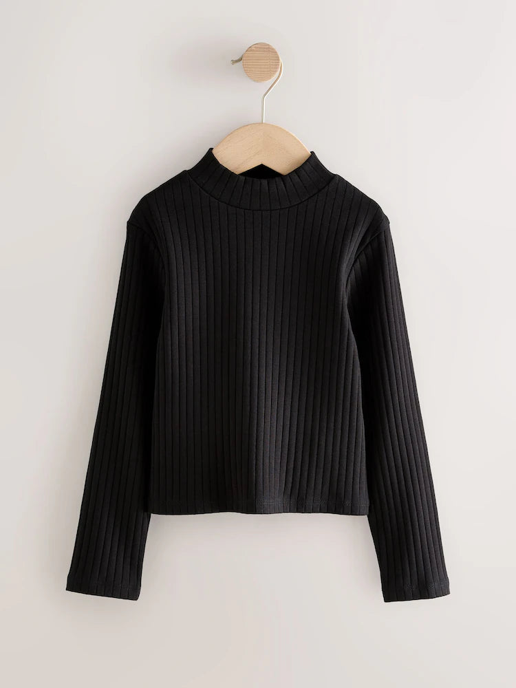 |BigGirl| Blusa Preta De Gola Alta e Manga Comprida (3-16 anos)