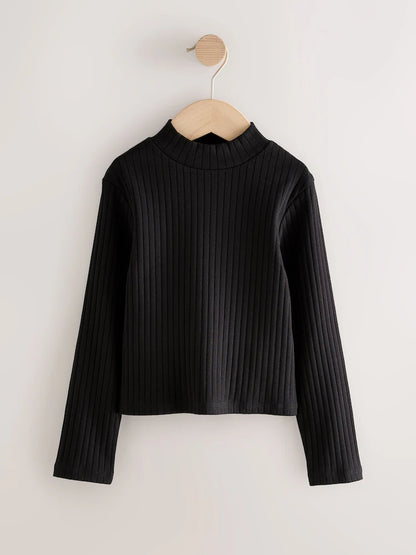 |BigGirl| Blusa Preta De Gola Alta e Manga Comprida (3-16 anos)