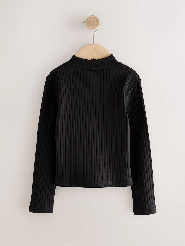 |BigGirl| Blusa Preta De Gola Alta e Manga Comprida (3-16 anos)