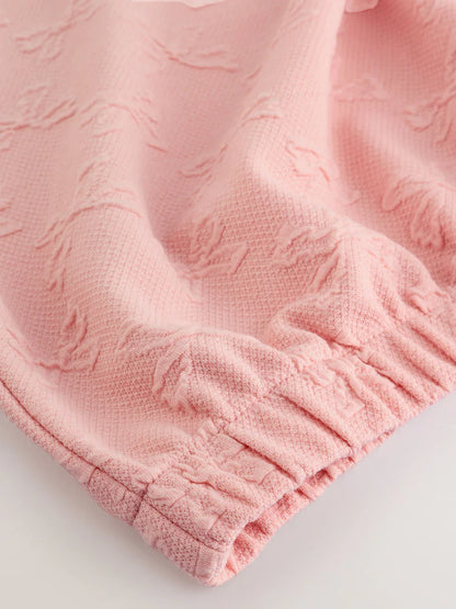 |BigGirl| Blusa De Manga Comprida Com Laço Texturizado Rosa (3-16 anos)