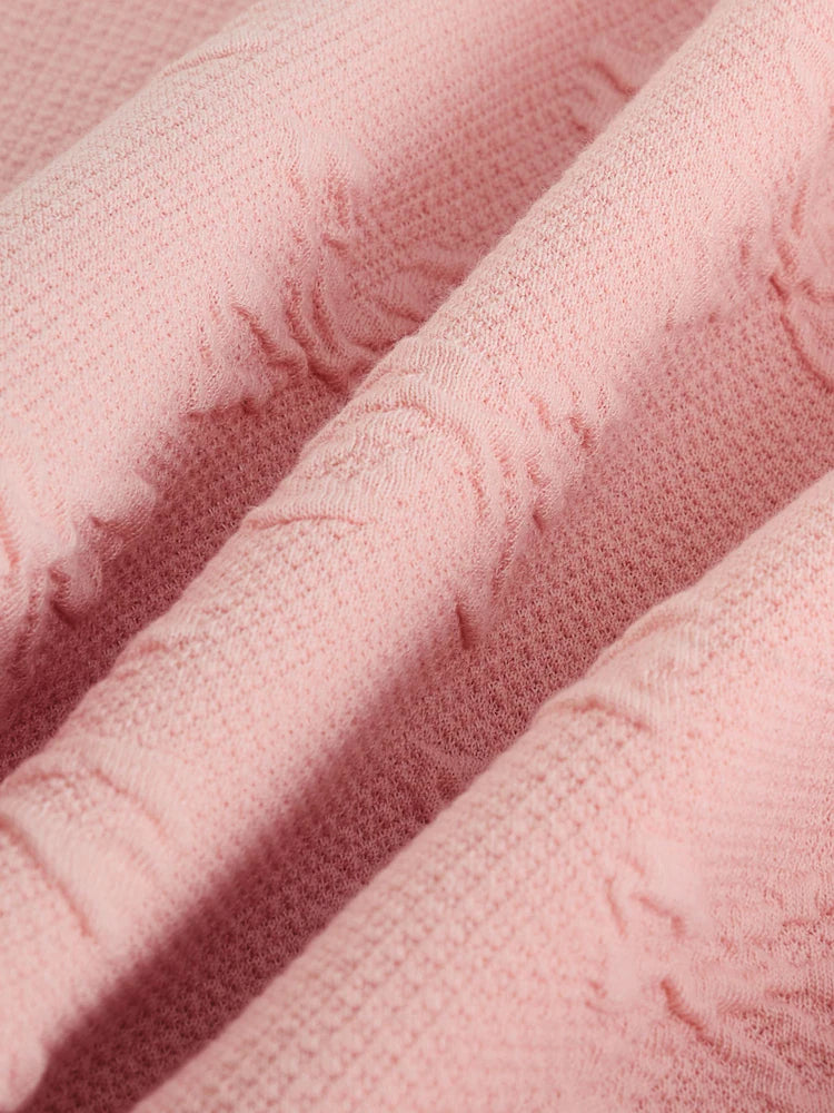 |BigGirl| Blusa De Manga Comprida Com Laço Texturizado Rosa (3-16 anos)