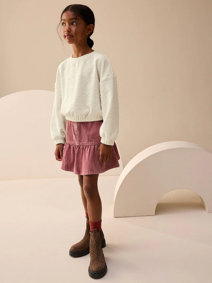 |BigGirl| Blusa De Manga Comprida Com Laço Texturizado Branco Cru (3-16 anos)