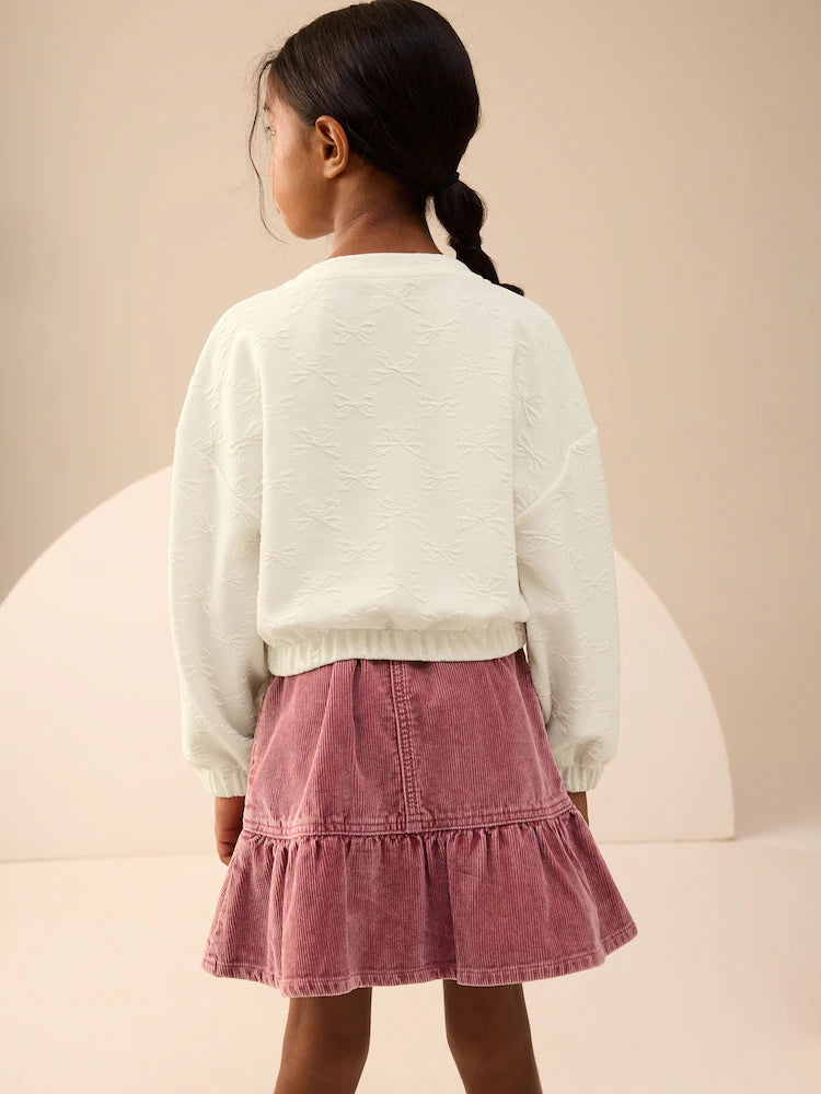 |BigGirl| Blusa De Manga Comprida Com Laço Texturizado Branco Cru (3-16 anos)