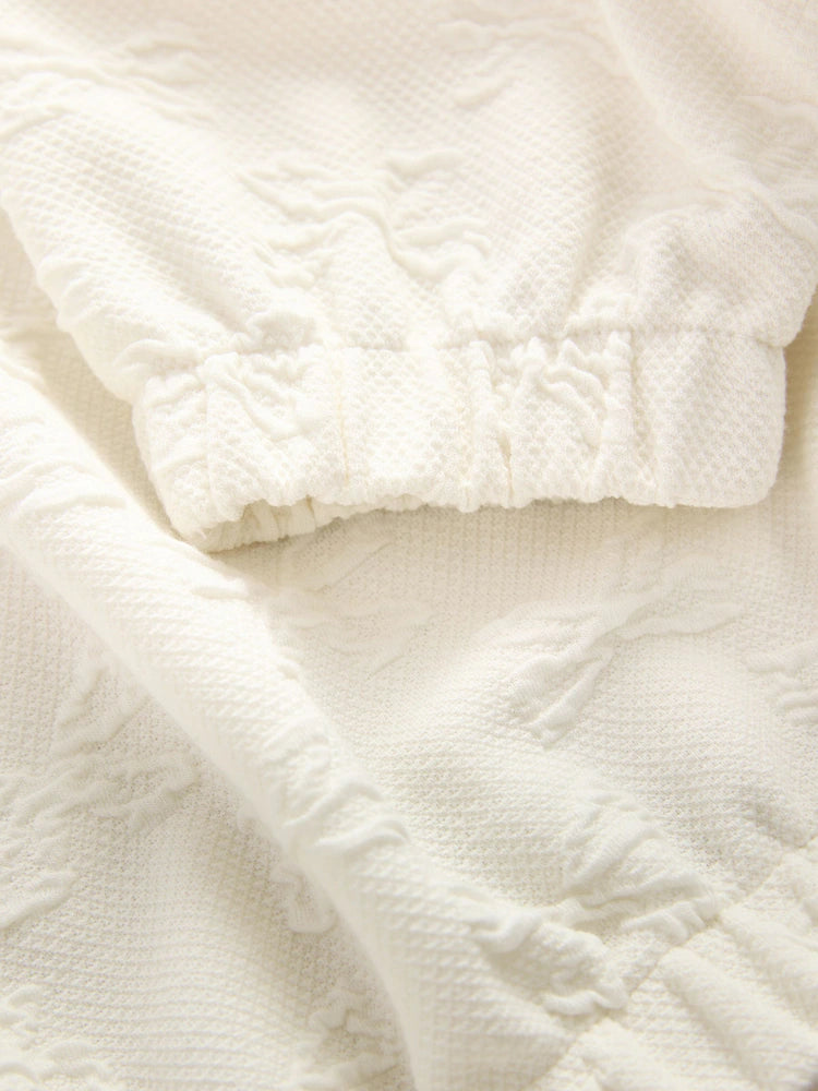 |BigGirl| Blusa De Manga Comprida Com Laço Texturizado Branco Cru (3-16 anos)