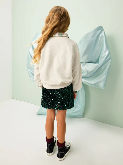 |BigGirl| Moletom De Manga Comprida Cinza Papai Noel (3-16 anos)