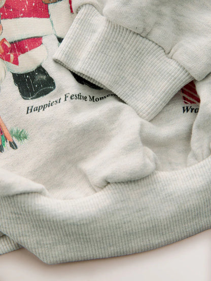 |BigGirl| Moletom De Manga Comprida Cinza Papai Noel (3-16 anos)