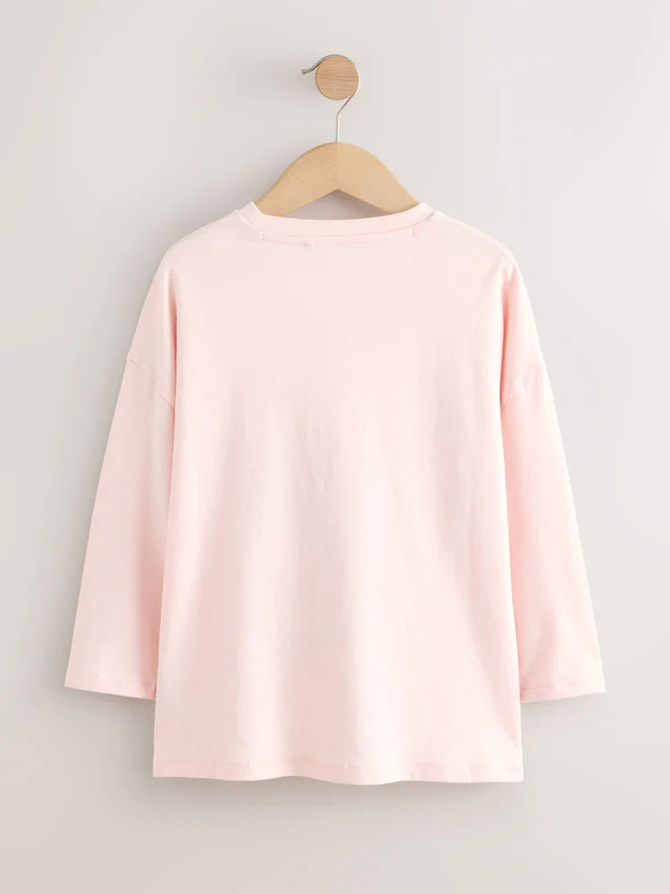 |BigGirl| Blusa De Manga Comprida Com Estampa De Grafite Rosa De Natal (3-16 anos)