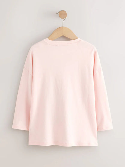 |BigGirl| Blusa De Manga Comprida Com Estampa De Grafite Rosa De Natal (3-16 anos)