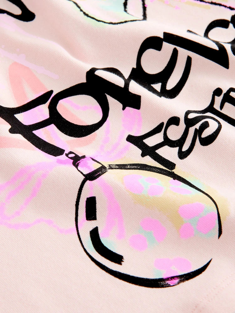 |BigGirl| Blusa De Manga Comprida Com Estampa De Grafite Rosa De Natal (3-16 anos)