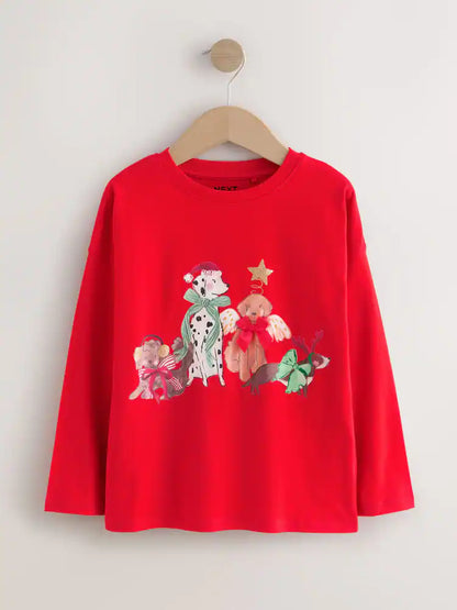 |BigGirl| Blusa De Manga Comprida Red Dogs (3-16 anos)