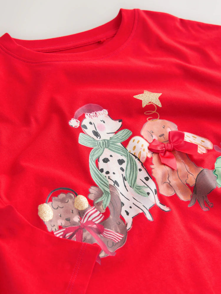 |BigGirl| Blusa De Manga Comprida Red Dogs (3-16 anos)