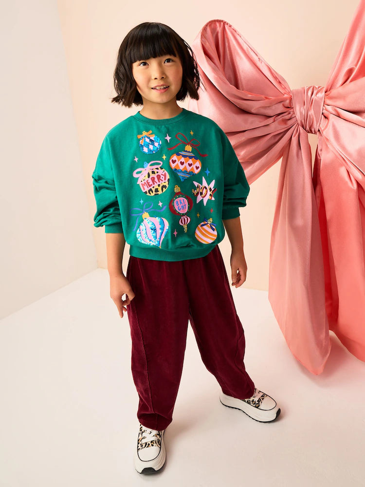 |BigGirl| Blusa De Moletom Manga Comprida Com Lantejoulas Verde (3-16 anos)