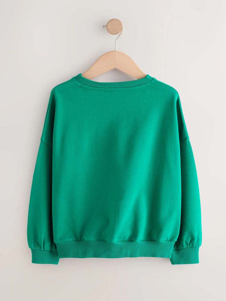 |BigGirl| Blusa De Moletom Manga Comprida Com Lantejoulas Verde (3-16 anos)