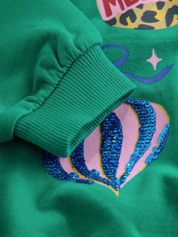 |BigGirl| Blusa De Moletom Manga Comprida Com Lantejoulas Verde (3-16 anos)