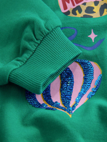 |BigGirl| Blusa De Moletom Manga Comprida Com Lantejoulas Verde (3-16 anos)