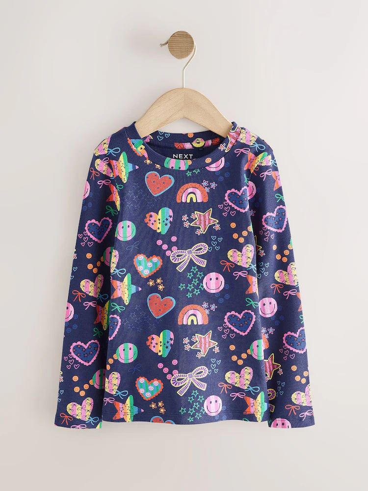 |BigGirl| Camisetas Caneladas De Manga Comprida Multibrilhantes, Pacote com 4 (3 a 16 anos)