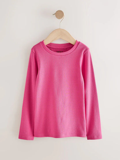 |BigGirl| Camisetas Caneladas De Manga Comprida Multibrilhantes, Pacote com 4 (3 a 16 anos)