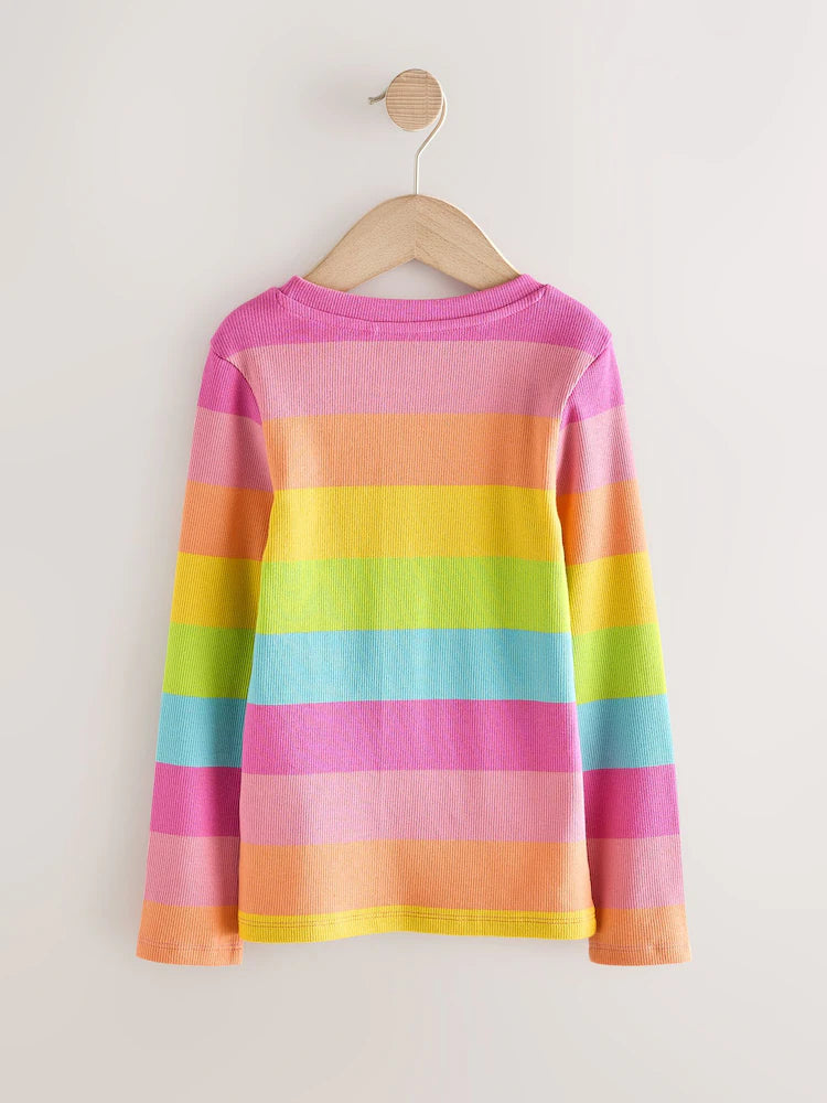 |BigGirl| Camisetas Caneladas De Manga Comprida Multibrilhantes, Pacote com 4 (3 a 16 anos)