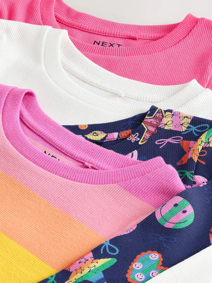 |BigGirl| Camisetas Caneladas De Manga Comprida Multibrilhantes, Pacote com 4 (3 a 16 anos)