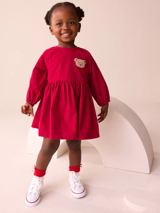 |Girl| Vestido De Veludo Vermelho Com Estampa De Personagem (3 meses a 8 anos)