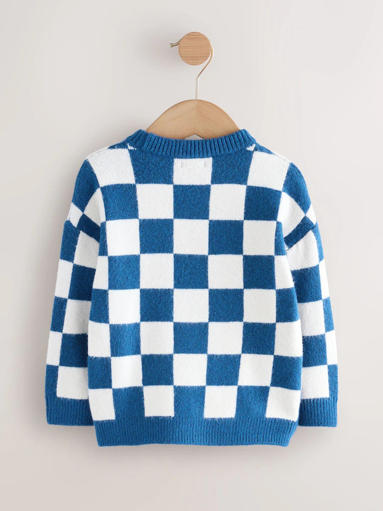 |Boy| Suéter De Natal Em Tricô Azul Cobalto Com Papai Noel (3 meses a 7 anos)