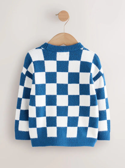 |Boy| Suéter De Natal Em Tricô Azul Cobalto Com Papai Noel (3 meses a 7 anos)