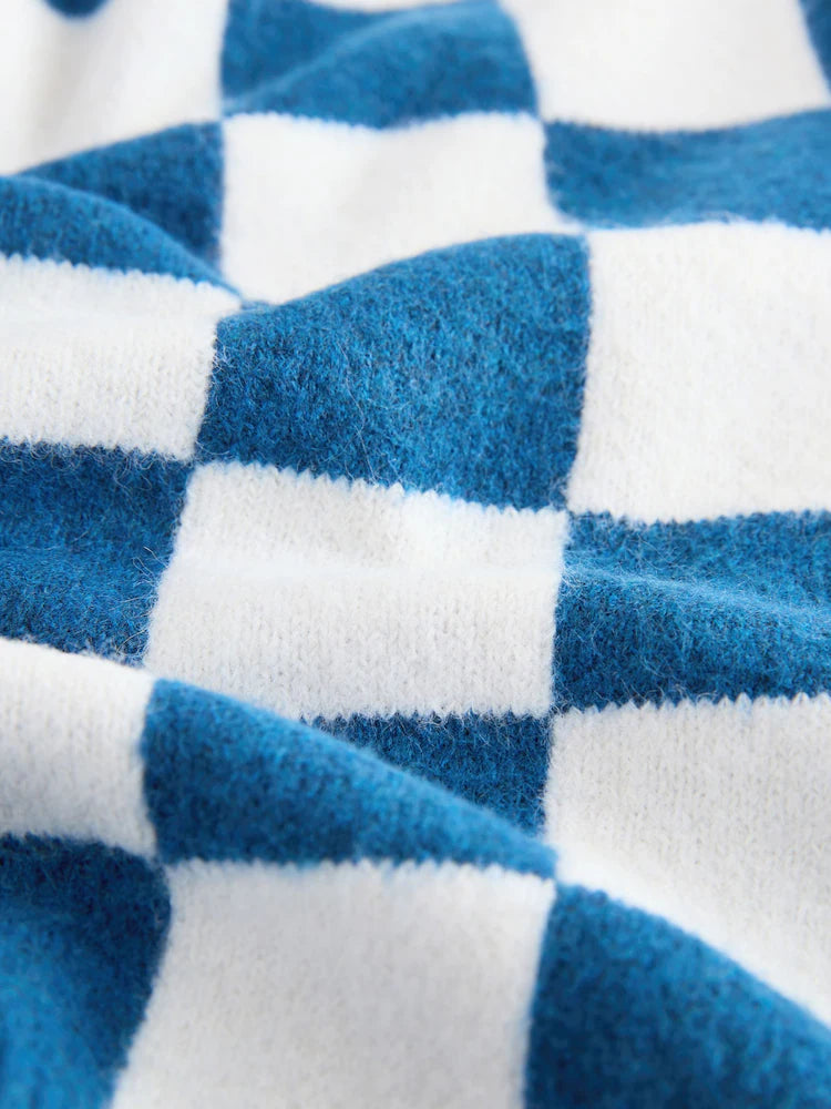 |Boy| Suéter De Natal Em Tricô Azul Cobalto Com Papai Noel (3 meses a 7 anos)