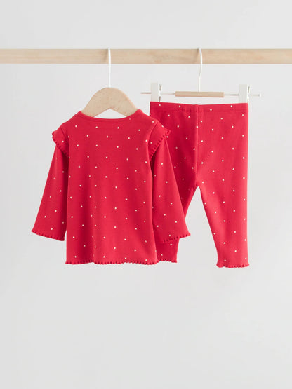 |BabyGirl| Conjunto De 2 Peças De Blusa e Leggings Vermelhas Para Bebê (0 meses a 2 anos)