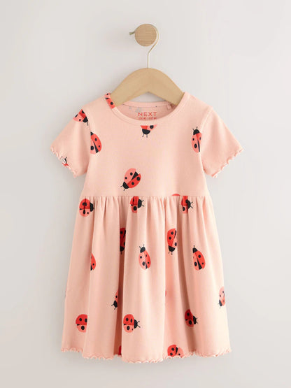 |Girl| Vestido De Verão Em Jersey De Manga Curta Rosa Ladybird (3 meses a 7 anos)