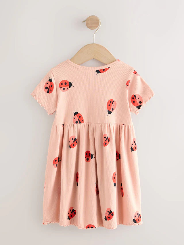 |Girl| Vestido De Verão Em Jersey De Manga Curta Rosa Ladybird (3 meses a 7 anos)