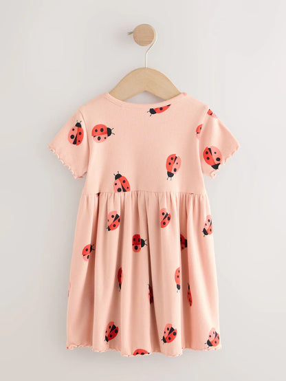 |Girl| Vestido De Verão Em Jersey De Manga Curta Rosa Ladybird (3 meses a 7 anos)