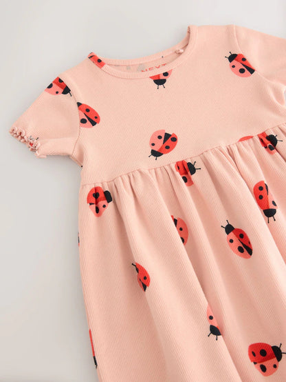 |Girl| Vestido De Verão Em Jersey De Manga Curta Rosa Ladybird (3 meses a 7 anos)