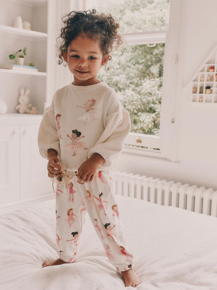 |Girl| Pijama De Lã Aconchegante Bailarina Cru/Rosa (9 meses a 10 anos)