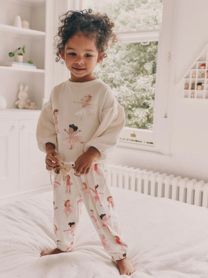 |Girl| Pijama De Lã Aconchegante Bailarina Cru/Rosa (9 meses a 10 anos)