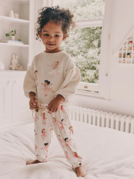 |Girl| Pijama De Lã Aconchegante Bailarina Cru/Rosa (9 meses a 10 anos)