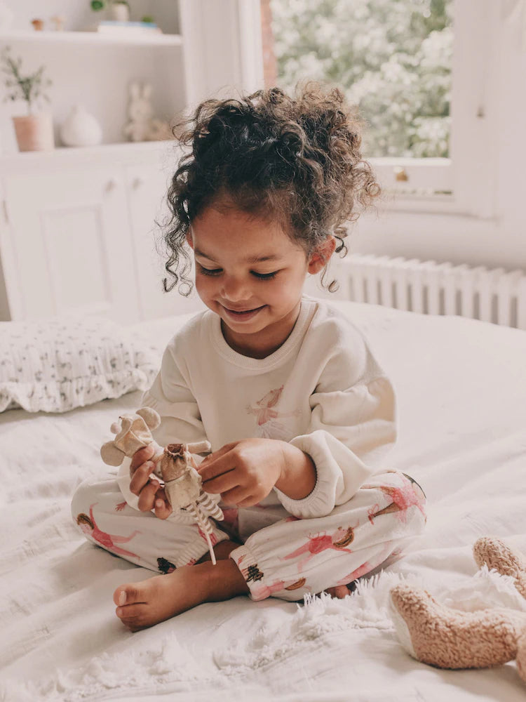 |Girl| Pijama De Lã Aconchegante Bailarina Cru/Rosa (9 meses a 10 anos)